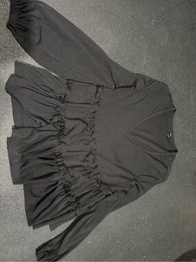 SHEIN Black Long Sleeve Ruffle Peplum Top